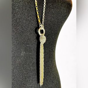 BRIGHTON tassel chain necklace, silver chain with gold toned accents